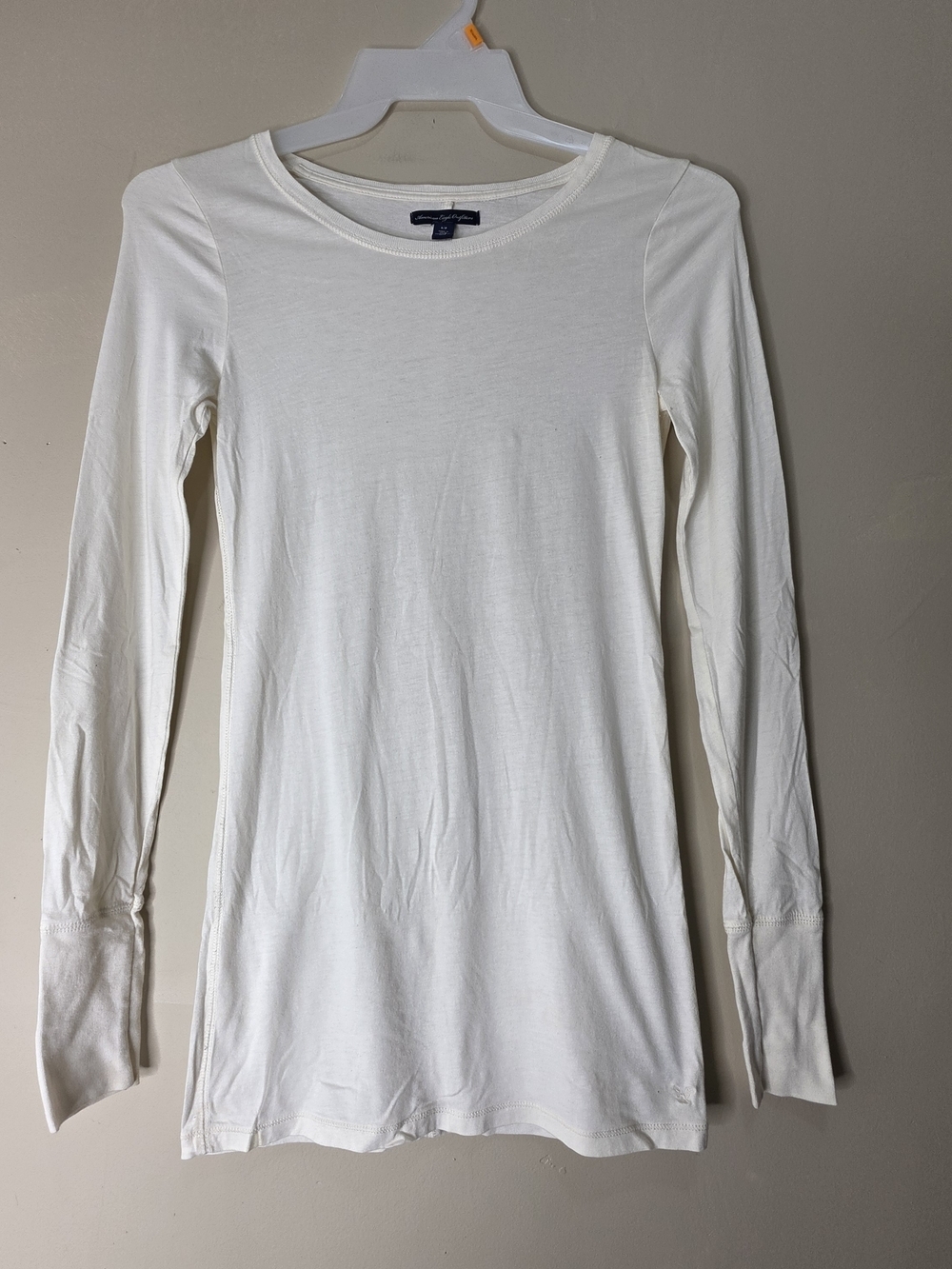 2K American Eagle White Long Sleeve Top Size S Slim Soft Stretch